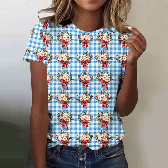VKOYWKM American Flag Shirts for Women 4th of July Independence Day Graphic Tees Patriotic Short Sleeve Crew Neck Summer Tops Tshirts