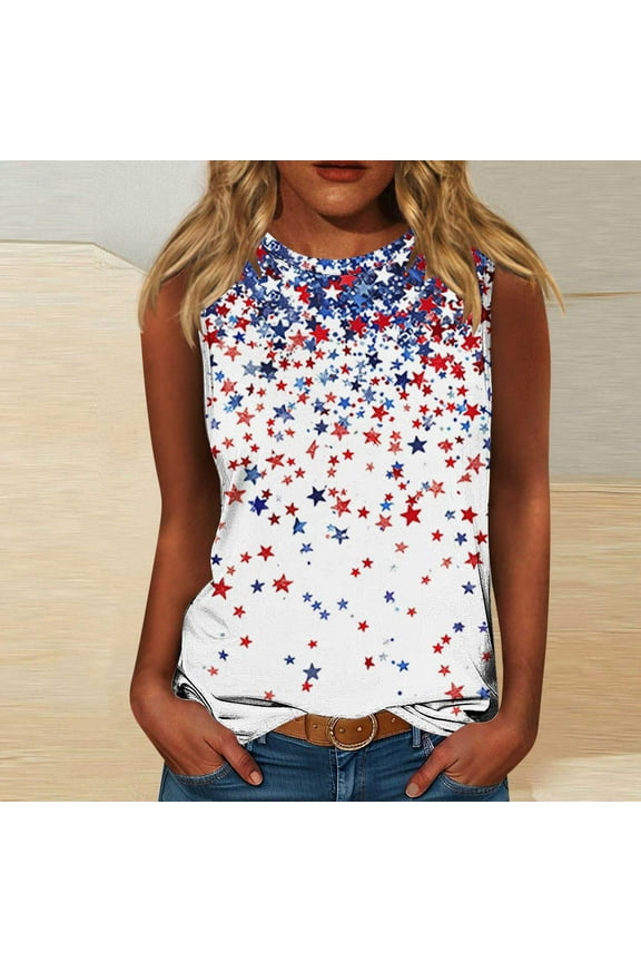 American Flag Tank Tops Women 4th of July Patriotic Tank Shirts Independence Day Star Stripe Graphic Tanks Crew Neck Loose Red White and Blue Shirts