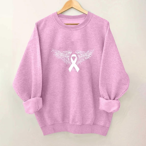 VKOYWKM Breast Cancer Awareness Shirt for Women Long Sleeve Pink Ribbon Print Breast Cancer Tshirt Womens Fall Raglan Tops