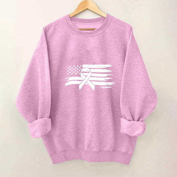 VKOYWKM Pink Breast Cancer Sweatshirt for Women Ribbon Graphic Sweatshirts Crewneck Breast Cancer Awareness Pullover Long Sleeve Fall Tops