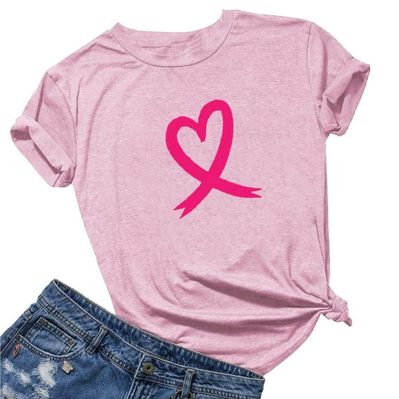 VKOYWKM Breast Cancer Awareness Shirt for Women Pink Ribbon T-Shirt Breast Cancer Inspirational Short Sleeve Tops Cancer Survivor Gifts