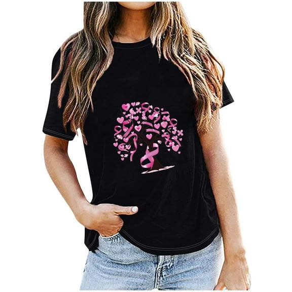 VKOYWKM Breast Cancer Awareness T Shirts Women Breast Cancer Pink Ribbon Graphic Tees Short Sleeve Inspirational Tops Crew Neck Loose Fight Cancer TshirT-Shirts
