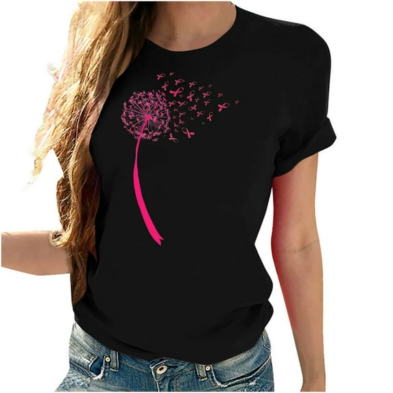 VKOYWKM Breast Cancer Awareness T-Shirts Women Breast Cancer Tshirt Pink Ribbon Inspirational Breast Cancer Crew Neck Short Sleeve Tee Tops