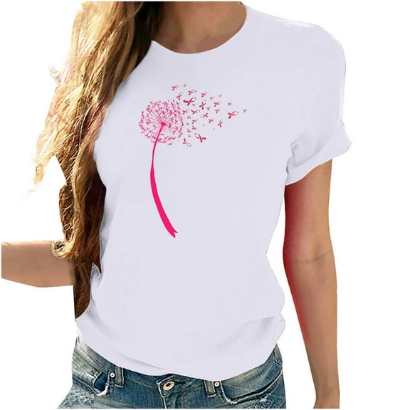 VKOYWKM Breast Cancer Awareness T-Shirts Women Breast Cancer Tshirt Pink Ribbon Inspirational Breast Cancer Crew Neck Short Sleeve Tee Tops