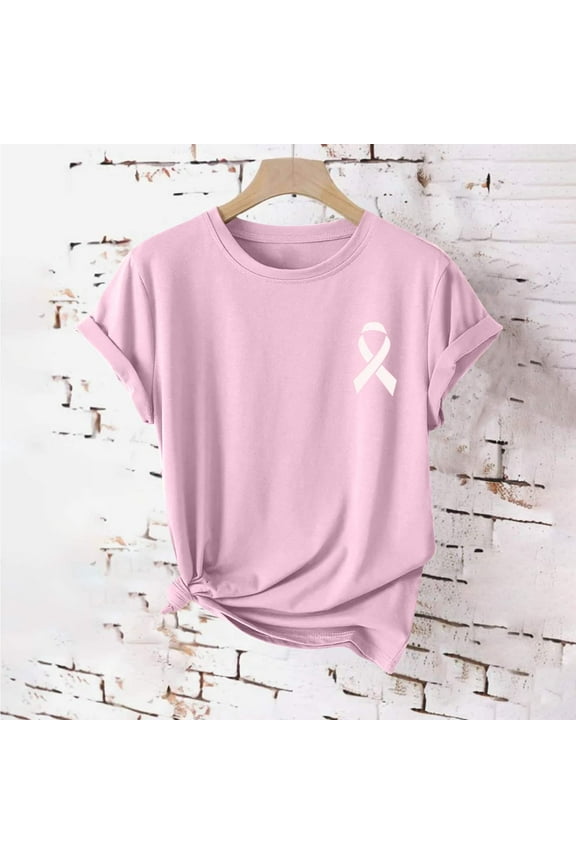 Breast Cancer Awareness Tee for Women Breast Cancer T-Shirt Pink Ribbon Graphic Fight Cancer Shirt Crew Neck Cancer Tees Inspirational Short Sleeve Tops