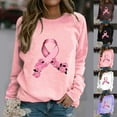 thumbnail image 1 of VKOYWKM Breast Cancer Awareness Tee for Women Pink Ribbon Print T-Shirts Long Sleeve Breast Cancer Survivor Tops Fall Crew Neck Pullover Tees, 1 of 5