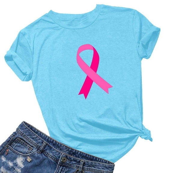 VKOYWKM Breast Cancer Survivor Shirts Women Breast Cancer Awareness Tshirt Pink Ribbon Inspirational Breast Cancer Crew Neck Short Sleeve Tee Tops