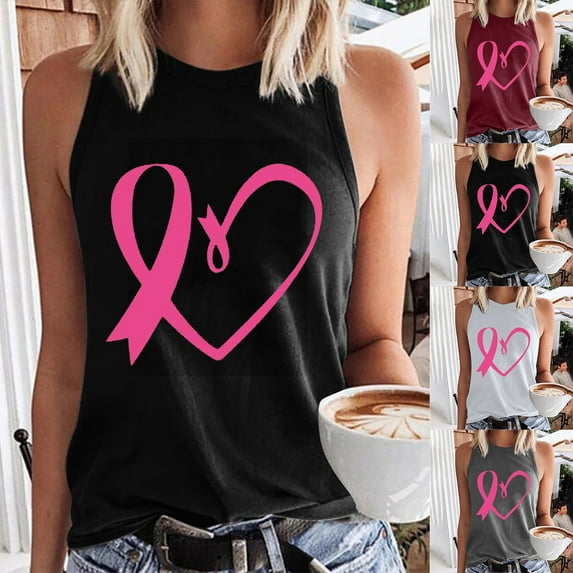 VKOYWKM Breast Cancer Survivor Shirts for Women Pink Ribbon Tank Tops Sleeveless Tshirt Tees Breast Cancer Gifts for Woman