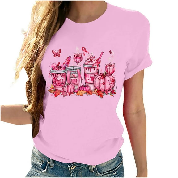 VKOYWKM Breast Cancer Survivor T-Shirt for Women Breast Cancer Awareness T Shirt Pink Ribbon Inspirational Short Sleeve Crew Neck Loose Fit Breast Cancer Shirt Tops