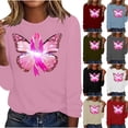thumbnail image 1 of VKOYWKM Breast Cancer Survivor T-Shirts for Women Breast Cancer Awareness T Shirt Long Sleeve Pink Ribbon Print Shirt Crew Neck Loose Fit Cancer Awareness Tee Tops, 1 of 5