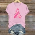 thumbnail image 1 of VKOYWKM Breast Cancer Survivor Tees for Women Pink Ribbon Graphic Print Tee Inspirational Short Sleeve Tops Casual Crew Neck Cancer Shirt Breast Cancer Gifts for Woman, 1 of 4
