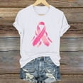 thumbnail image 1 of VKOYWKM Breast Cancer Survivor Tees for Women Pink Ribbon Graphic Print Tee Inspirational Short Sleeve Tops Casual Crew Neck Cancer Shirt Breast Cancer Gifts for Woman, 1 of 4