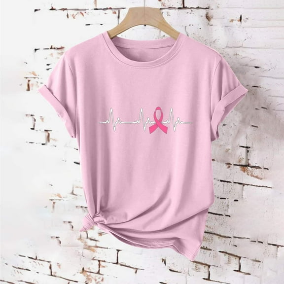 VKOYWKM Breast Cancer Survivor Top for Women Pink Ribbon Breast Cancer T-Shirt Inspirational Breast Cancer Graphic Tees Casual Crew Neck Short Sleeve Fight Cancer Tops