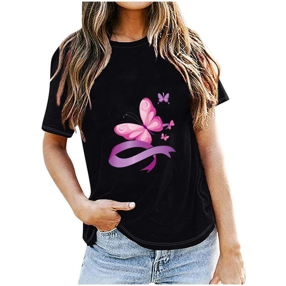 VKOYWKM Breast Cancer T Shirts Women Breast Cancer Awareness Shirts Short Sleeve Inspirational Breast Cancer Graphic Tees Crew Neck Loose Fit Pink Ribbon Tops