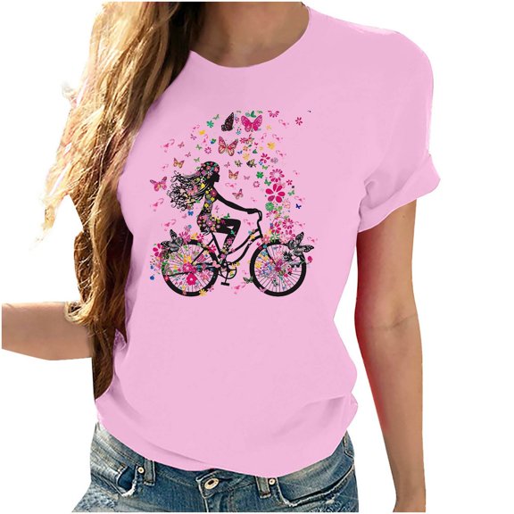 VKOYWKM Cancer Shirts for Women Breast Cancer Awareness Tshirt Pink Ribbon Print Inspirational Crew Neck Short Sleeve Tee Tops