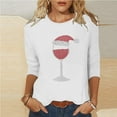 thumbnail image 1 of VKOYWKM Fall T Shirts for Women Christmas Shirts 3/4 Length Sleeve Womens Tops Funny Xmas Wine Glass Graphic Tees Winter Holiday Crew Neck Family Party Matching Tops, 1 of 6