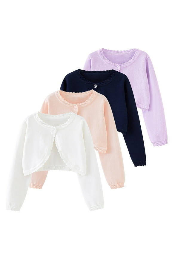 Girls Bolero Shrug Kids Knit Sweater Open Front Long Sleeve Shrug Cardigan with Button Closure Cropped Cardigan Sweater for Dress