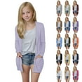 thumbnail image 1 of VKOYWKM Girls Long Sleeve Cardigan Sweaters Open Front Cardigans Fall Soft Solid Cute Knit Sweater Outwears with Pockets for 5-14 Years, 1 of 10