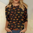 thumbnail image 1 of VKOYWKM Halloween Pumpkin T Shirts for Women 3/4 Sleeve Fall Crew Neck Loose Spooky Graphic T Shirts Halloween Costume, 1 of 5
