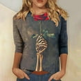 thumbnail image 1 of VKOYWKM Halloween Shirt for Women 3/4 Sleeve Skeleton Graphic T Shirts Loose Fit Crew Neck Halloween Theme Blouses, 1 of 5