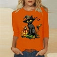 thumbnail image 1 of VKOYWKM Halloween Shirts Women 3/4 Length Sleeve Womens Tops Fall Crew Neck Loose Black Cat Graphic T Shirts Halloween Costume, 1 of 5