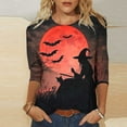 thumbnail image 1 of VKOYWKM Halloween Shirts for Women 3/4 Length Sleeve Women Tops Halloween Witch Graphic T Shirts Funny Crew Neck Vintage Blouses, 1 of 4