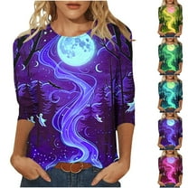 VKOYWKM Halloween Shirts for Women 3/4 Sleeve Halloween Graphic T Shirts Loose Fit Crew Neck T-Shirts Halloween Costumes