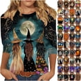thumbnail image 1 of VKOYWKM Halloween Shirts for Women 3/4 Sleeve Halloween Skeleton Print T Shirts Party Top Fall Crew Neck Three Quarter Length Blouse Tunic Tops, 1 of 6