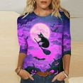 thumbnail image 1 of VKOYWKM Halloween Shirts for Women Spooky Witch Graphic T Shirts 3/4 Sleeve Loose Fit Crew Neck Halloween Vintage Blouses, 1 of 4