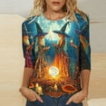thumbnail image 1 of VKOYWKM Halloween Tops Women 3/4 Length Sleeve Womens Tops Fall Crew Neck Loose Witch Graphic T Shirts Halloween Costume, 1 of 5