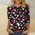 thumbnail image 1 of VKOYWKM Heart Print Shirts for Women Valentines Day T-Shirts 3/4 Sleeve Crew Neck Loose Fit Holiday T-Shirts Valentines Day Gifts Tops, 1 of 5