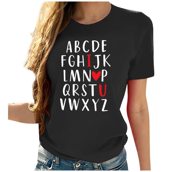 VKOYWKM Heart Print T-Shirts for Women Valentine's Day Shirts Holiday Tops Short Sleeve Casual Spring Clothes Loose Fit Crew Neck Valentine Tees
