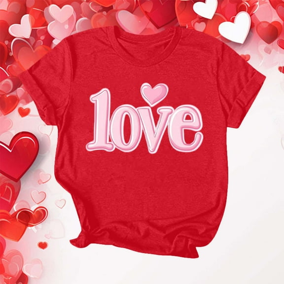 VKOYWKM Heart Print Tops for Women Valentines Day T-Shirts Holiday Crewneck Tops Casual Short Sleeve T Shirts Valentine Gift Top Spring Fashion