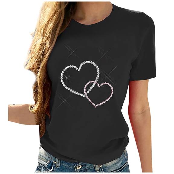 VKOYWKM Heart T-Shirts for Women Valentine Shirts Heart Graphic Tees Holiday Crewneck Tops Casual Short Sleeve T Shirts Valentine Gift Top Spring Fashion