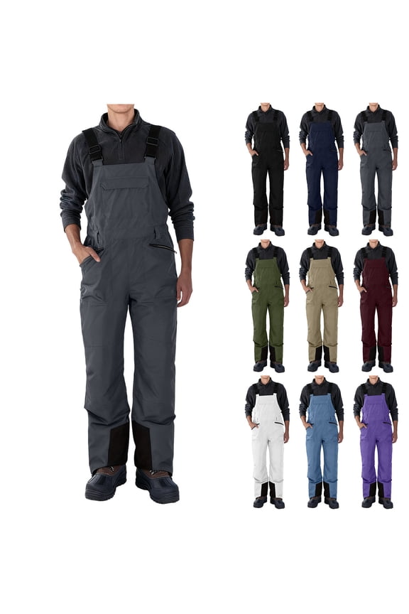 Insulated Snow Bib Ski Pants for men Waterproof Adjustable Straps Windproof Overalls with Zipper Pockets for Outdoor
