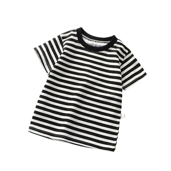 VKOYWKM Kids Striped Shirt Boys Girls Summer T Shirts Short Sleeve Casual Crew Neck T-Shirts Toddler Cotton Tops Black 2 Years