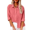 thumbnail image 1 of VKOYWKM Linen Shirts for Women Plus Size Long Sleeve Lapel Button Down Shirt Blouse Lightweight Gauze Loose Casual Fall Clothes with Pocket, 1 of 7