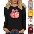 thumbnail image 1 of VKOYWKM Long Sleeve Fall Shirts Women Thanksgiving T Shirts Pumpkin Print Loose Fit Crew Neck Thankful Grateful Blessed Tops Funny Family Party Clothes, 1 of 4