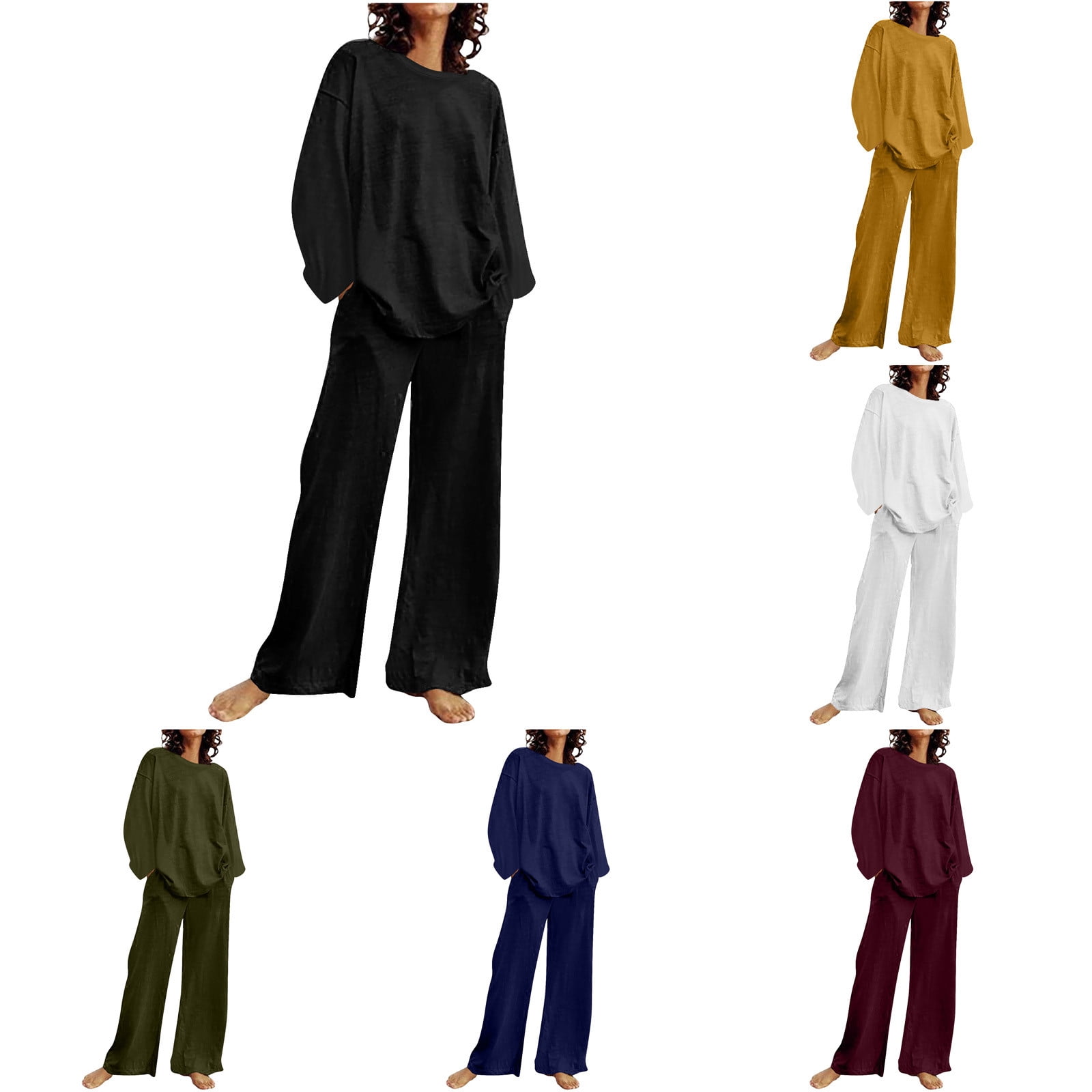 VKOYWKM Lounge Sets for Women Fall Solid Crew Neck Long Sleeve Tops and ...