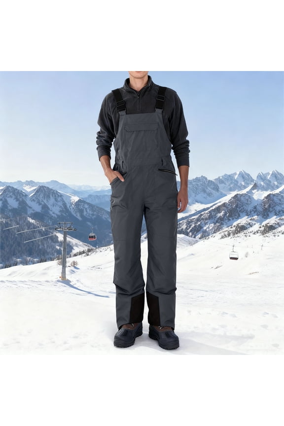 Men's Insulated Ski Bib Snow Pants Waterproof Adjustable Straps Windproof Overalls with Zipper Pockets for Outdoor