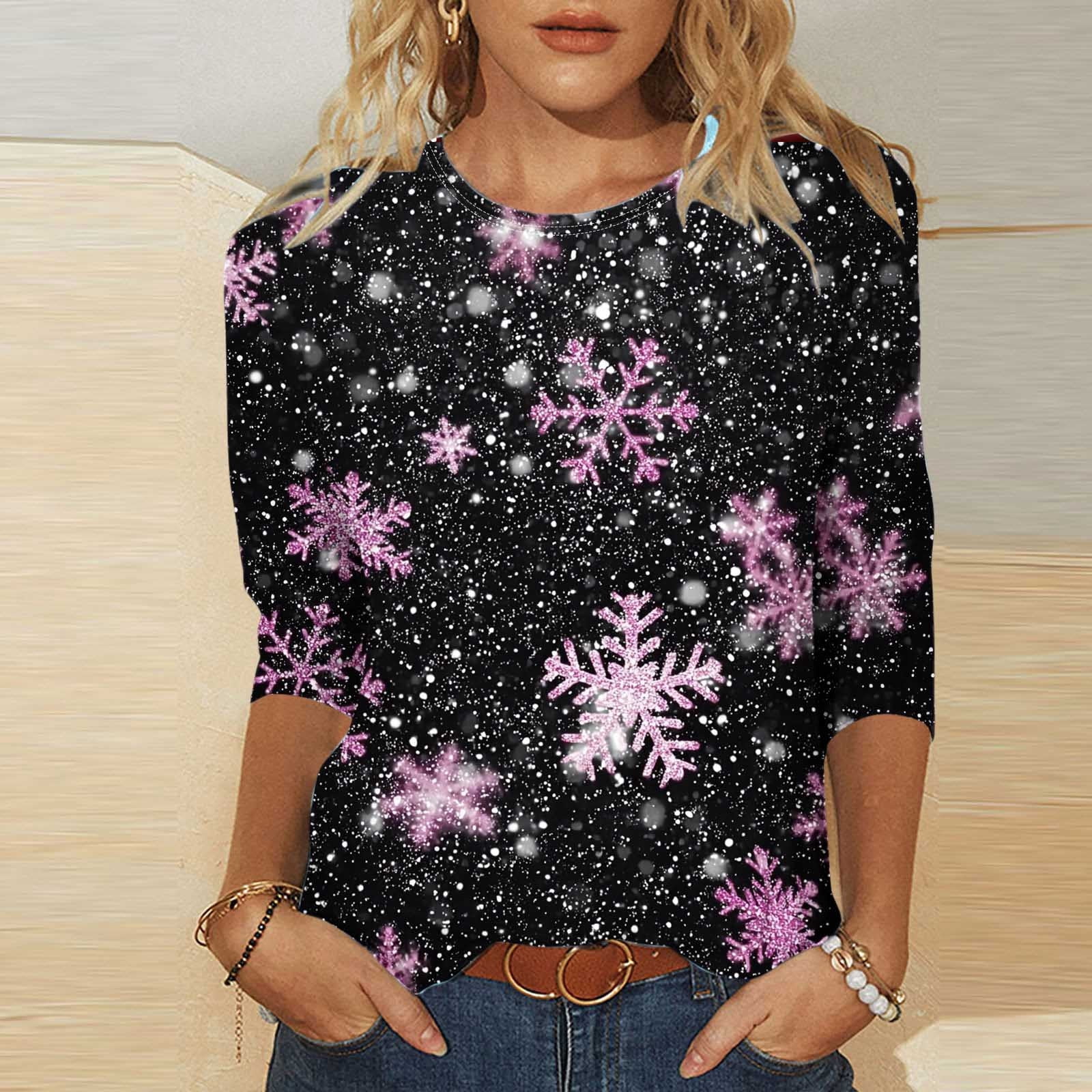 VKOYWKM Merry Christmas T-Shirts Women 3/4 Length Sleeve Women Tops ...