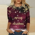 thumbnail image 1 of VKOYWKM Merry Christmas T-Shirts Women 3/4 Length Sleeve Womens Tops Christmas Graphic T Shirts Casual Crew Neck Funny Family Party Tunic Top, 1 of 4