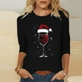 thumbnail image 1 of VKOYWKM Merry Christmas T Shirts for Women Christmas Wine Glass Print 3/4 Length Sleeve Women Tops Fall Loose Fit Crew Neck Xmas T-Shirts, 1 of 6