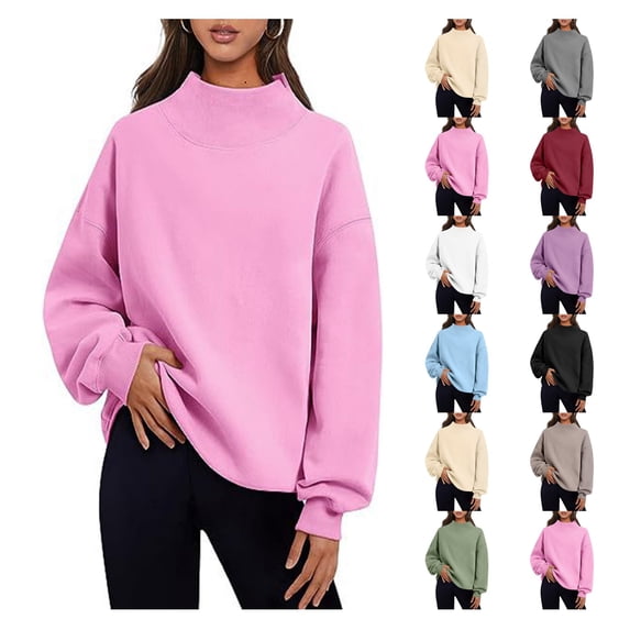 VKOYWKM Mock Neck Sweatshirts for Women Oversized Long Sleeve Shirts Casual Pullover Tops Fall Sweatshirt Black XL