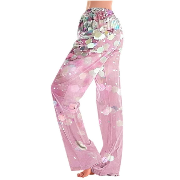 VKOYWKM Pajama Pants for Women Elastic Waisted Pj Pants Loose Casual Wide Leg Pants Plus Size Pj Bottoms Trendy Graphic Lounge Pants with Pockets