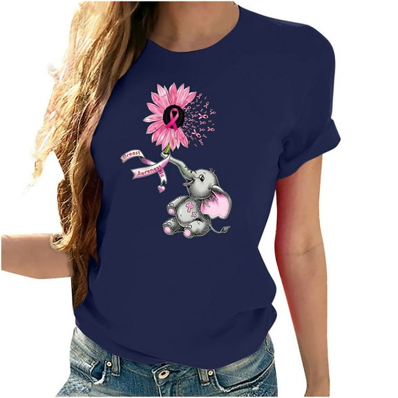 VKOYWKM Pink Ribbon Shirt for Women Breast Cancer Awareness Shirts Inspirational Short Sleeve Tee Tops Casual Crew Neck Fight Cancer T Shirts