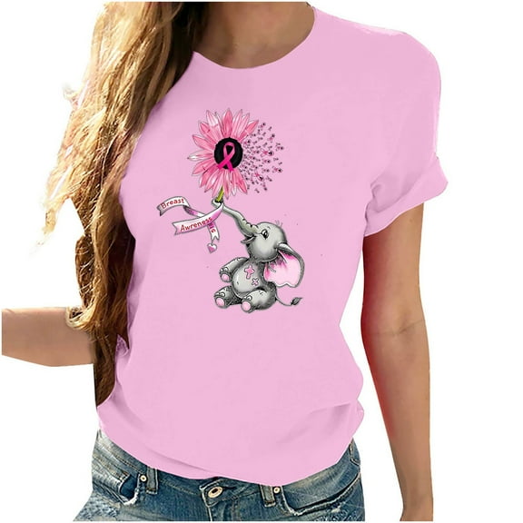 VKOYWKM Pink Ribbon Shirt for Women Breast Cancer Awareness Shirts Inspirational Short Sleeve Tee Tops Casual Crew Neck Fight Cancer T Shirts