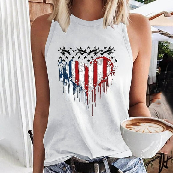VKOYWKM Stars and Stripes Graphic Tank Tops Women American Flag Graphic Tank Shirts Sleeveless Loose Fit Crew Neck Tanks Patriotic Independence Day Clothes