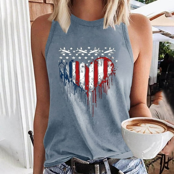 VKOYWKM Stars and Stripes Graphic Tank Tops Women American Flag Graphic Tank Shirts Sleeveless Loose Fit Crew Neck Tanks Patriotic Independence Day Clothes