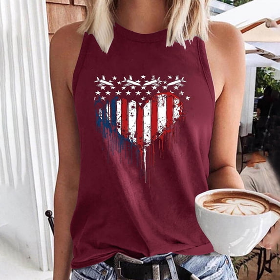 VKOYWKM Stars and Stripes Graphic Tank Tops Women American Flag Graphic Tank Shirts Sleeveless Loose Fit Crew Neck Tanks Patriotic Independence Day Clothes